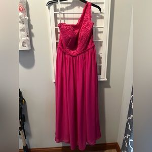 A-line One Shoulder Floor Length Chiffon Lace Bridesmaid Dress - JJs House